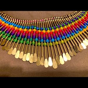 Rainbow thread and metal necklace